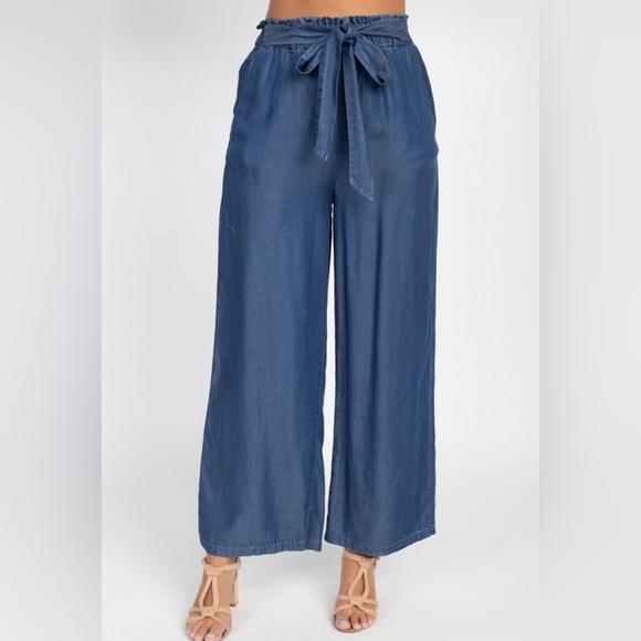 Sneak Peek Size Large High Waist Tie Pockets Loose 100% Tencel Pants - Picture 1 of 8